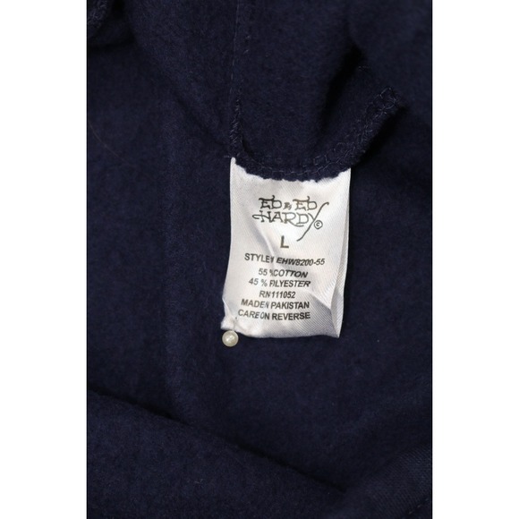 Ed Hardy Womens Broken Hearts  Sweatpants Wide Leg Y2K Navy Eclipse L  Fleece - Picture 11 of 16